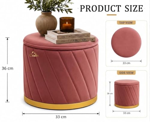Image of Luxury Velvet Ottoman Stool for Living Room & Bedroom | Premium Round Pouffe with Gold Metal Base | Modern Footrest, Extra Seating & Home Decor (Pink Set of 2)
