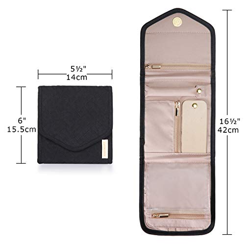 Image of bagsmart Travel Jewelry Organizer Case Foldable Jewelry Roll for Journey-Rings, Necklaces, Earrings, Bracelets, Black Mini
