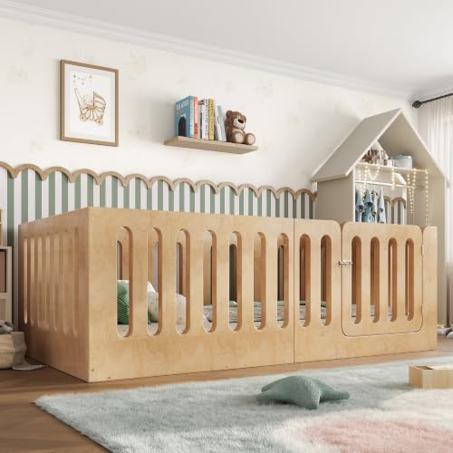 Image of Bellemave Twin Montessori Floor Bed Frame,Natural