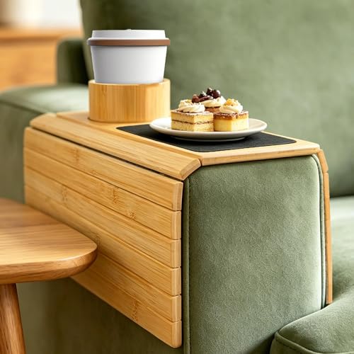 Couch Armrest Table with Cup Holder - 3-in-1 Magnetic Foldable Detachable