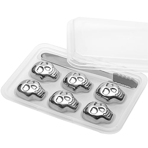 EnMart 6 Stück Totenkopf-Eiswürfel aus Edelstahl, wiederverwendbare Whisky-Kühlsteine, steigern Ihren Trinkgenuss, für Weinliebhaber
