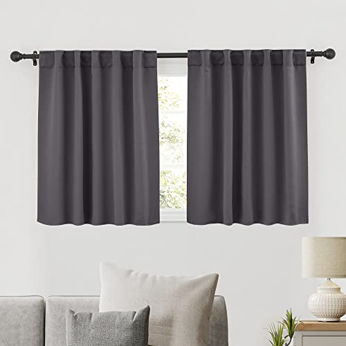 Image of RYB HOME Blackout Curtains for Kitchen, Room Darkening Half Window Treatment Energy Saving Privacy Valances Tiers for Bedroom Bathroom Dining Room, Grey, W42 x L36 inch, 2 Panels