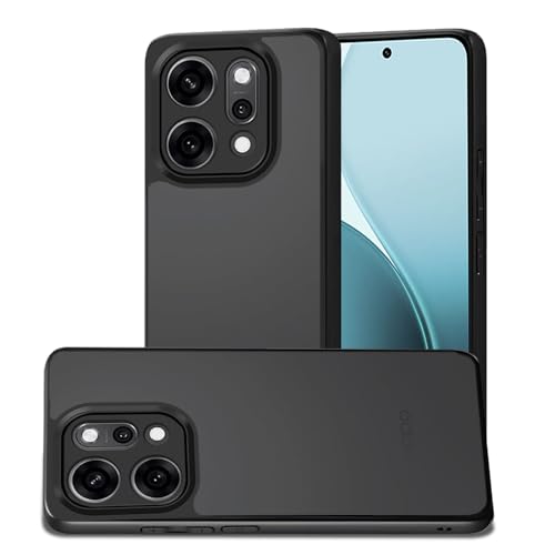 Image of AESTMO Oppo Reno 14 Pro 5G Back Cover | 360 Protection | Matte Frosted Hard Back Translucent | Bumper Case (Smoke Black Matte PC+Black TPU Bumber)
