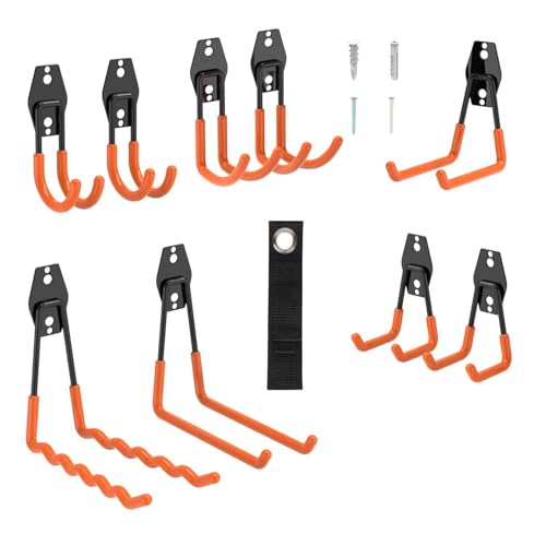 Garage Hooks Heavy Duty Steel Hooks for Hanging Power and Garden Tools, Ladders, Hose, Bikes, Ropes, Bulk Items, and More，Anti-Slip Coating with max 88lbs Capacity 10 Pack