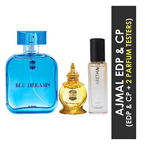 Ajmal Blu Dreams EDP 100ml and Mukhallat AL Wafa CP 12ml & Aretha EDP 20ML Pack of 3 (Total 132ML) for Men & Women - Image 2