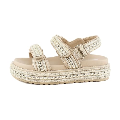 Steve Madden Women's Bigmona Flat Sandal, Gold Multi, 8.5