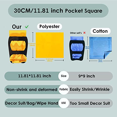 Mantieqingway Mens Handkerchiefs 11.81'' Yellow Pocket Squares Polyester Silk Stain Handkerchiefs Solid Color Hanky For Assorted Suits,Wedding Party,Prom, Events, Christmas Gifts #TOP3