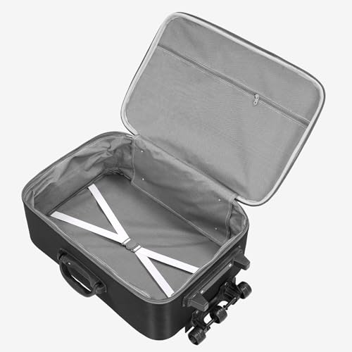 Image of Trolley Bag 20 Inch Cabin Size | Soft Shell Travel Suitcase with Reinforced Stitching Lightweight Fabric Luggage for Flight Cabin | Blue (Black)