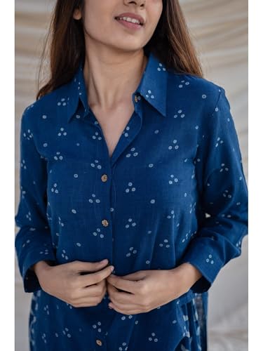 Image of Women's Indigo Blue Cotton Ethnic Co-Ord Set | Kurta Pant Set | Kurta Palazzo Set | Stylish Printed Suit Set for Women