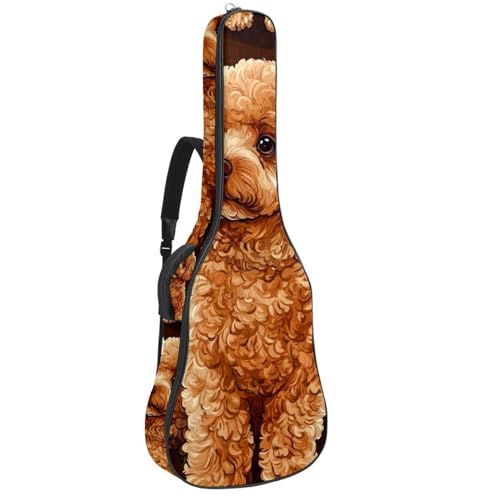 Housse guitare basse 104 cm imperméable avec motif caniche marron pour transport sécurisé
