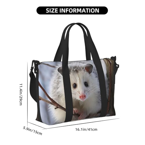 Travel Duffel Bags Personal Item Bag Carry On Luggage Bag Training Handbag Lightweight Waterproof Sports Gym Bag Opossum in Snow Weekender Bag for Women Men, Black, One Size, Travel Duffle2