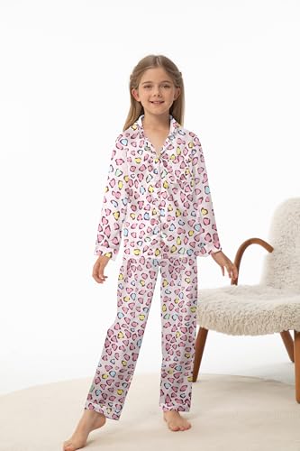 CARETOO Girls Pajamas 3 Piece Satin Long Sleeve Long Pants with Shorts Pajama Set Cute Kids Sleepwear 3-10Y3