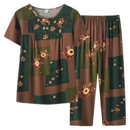 Pyjama femme été court avec haut manches courtes et pantacourt capri confort S-XXL