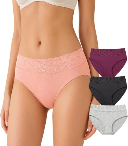 Image of NICSY Womens Underwear Cotton Bikini Panties Lace Soft Hipster Panty Ladies Stretch Full Girls Briefs (Multicolor)