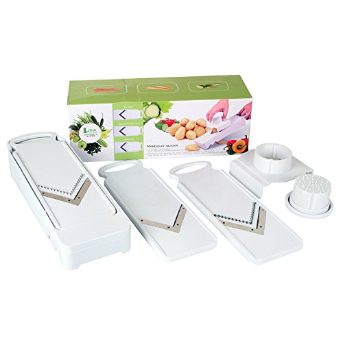 LisaKitchen 3 Stainless Steel Blades Mandoline Slicer for Vegetable, Fruit & Cheese