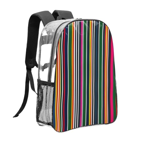 Colorful stripes Print Work Travel Stadium Events Transparent Backpack PVC Clear Bag Large Side Pockets3