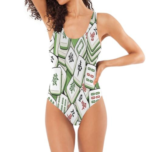Maillots de bain Mahjong pour femme en tissu premium vert chinois