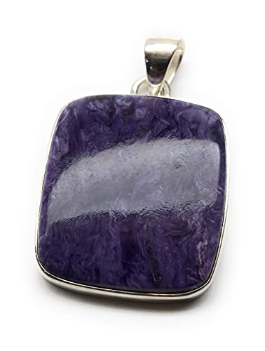 Natural Siberian Charoite 925 Solid Sterling Silver Pendant 30mm