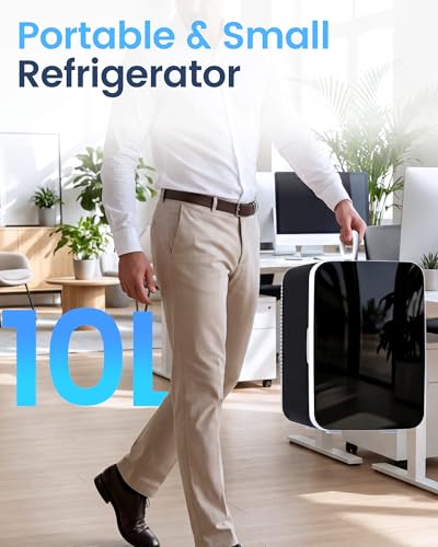 Image of Electactic 10L Compact Mini Fridge, Portable Small Refrigerator, Small Cosmetics Cooler, 2.6 Gal Mini Fridge with AC /DC Adapters for Beverage, Food, Makeup, Bedroom, Office, Dorm, Classic Black
