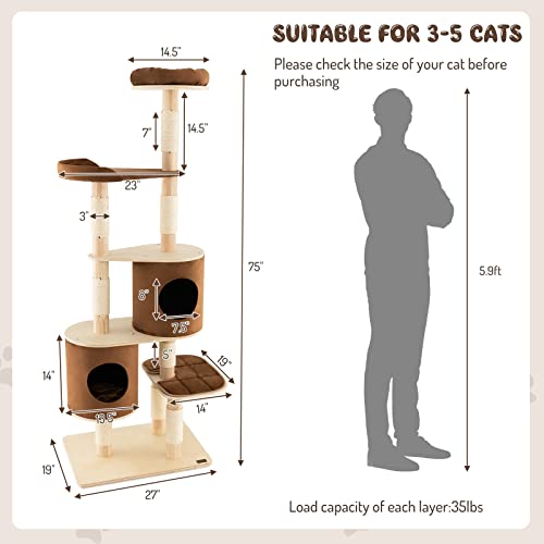 Árbol para gatos de 75 pulgadas de altura con 6 niveles y rascadores miniatura 5