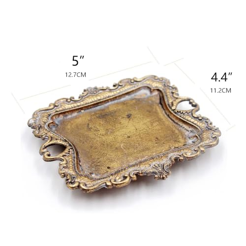 Image of Funly mee Small Antique Trinket Dish Vintage Gold Metal Jewelry Tray, Ring Holder-5.3 x 3.5 x 1.2 inches