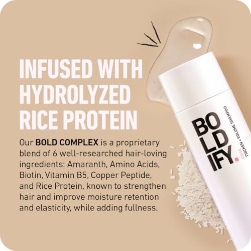 BOLDIFY Thickening Shampoo - Rice Water for Hair Growth and Volumizing Shampoo for fine Hair, Weightlessly Removes Excess Oil, Rice Water Shampoo for Thinning Hair, Fine Hair & Oily Hair - 8oz