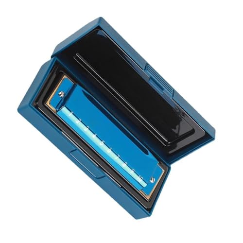 �n�[���j�J 10 Holes Harp Harmonica With Case Brass Stainless Steel Harmonica (Color : Blue)
