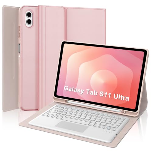 Image of Keyboard Case for Samsung Galaxy Tab S11 Ultra /S10 Ultra /S9 Ultra /S8 Ultra 14.6 inch, Magnetically Detachable Wireless Bluetooth Keyboard, Multi-Angle Stand, PU Leather Folio Cover with S Pen Holder