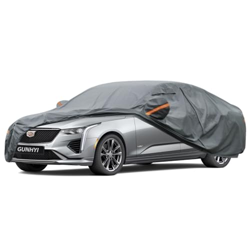 Image of GUNHYI Premium Car Cover Custom Fit Cadillac CT4, 16 Layers Heavy Duty Car Cover Waterproof All Weather with Zipper Door for Sun Rain Snow Dust Uv Protection