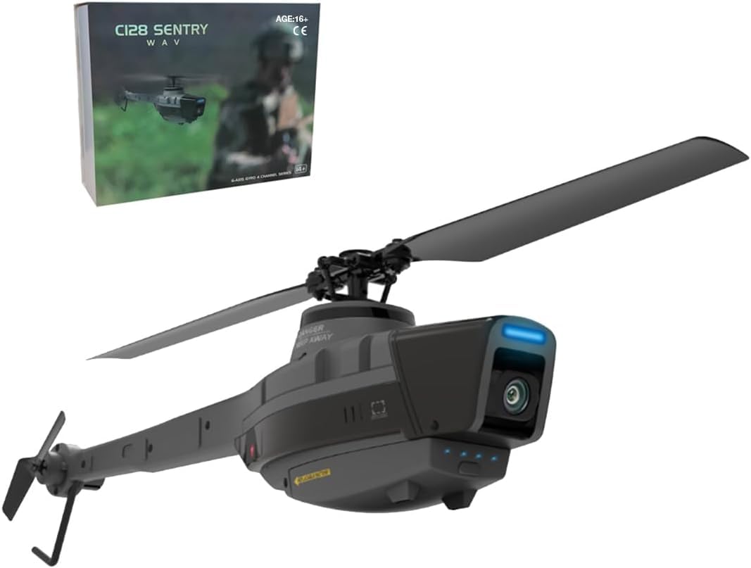 C128 RC Helikopter, 2.4G 4CH Militärflugzeug Fernsteuerung Hubschrauber Modell, Luftfahrzeug Geschenk für Jugendliche und Erwachsene (RTF)