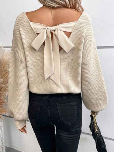 Image of ZAFUL Women's Cropped Sweater V-Neck Long Sleeve Pullover Jumper Knit Top | Crop Length, Ribbed Knit, Double V design, White sweater, Raglan sleeves, lantern sleeve, Fall & Winter, Loose fit, Oversized