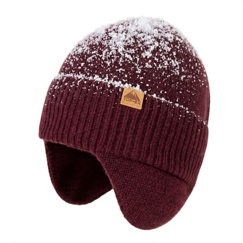 Image of TOP-EX DryKnit Unisex 80% Merino Wool Waterproof Beanie with Ear Flap Warm Winter Fleece Lined Beanie Hat M /L /XL