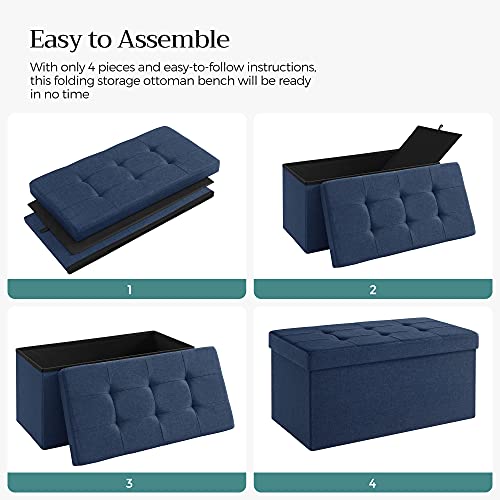 Songmics 30 Inches Folding Storage Ottoman Bench, Storage Chest, Foot Rest Stool, Dark Blue Ulsf47In #TOP4