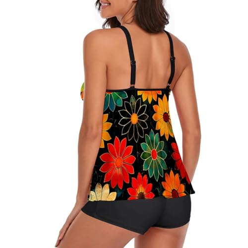 Image of Urchics 2026 Women Two Piece Tankini Swimsuit Tummy Control Plus Size Long Torso Top and High Waisted Boyshorts Bathing Suits