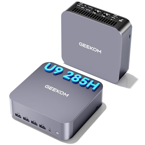 GEEKOM [2026 Upgraded Cooling GT15 MAX AI Mini PC Windows 11 Pro, with Intel Core U9-285H(Up to 5.4GHz), 32GB DDR5 (Up to 128GB) & 1TB SSD, 4K@120Hz Quad Display/Dual USB4.0 for Gaming/Video Editing