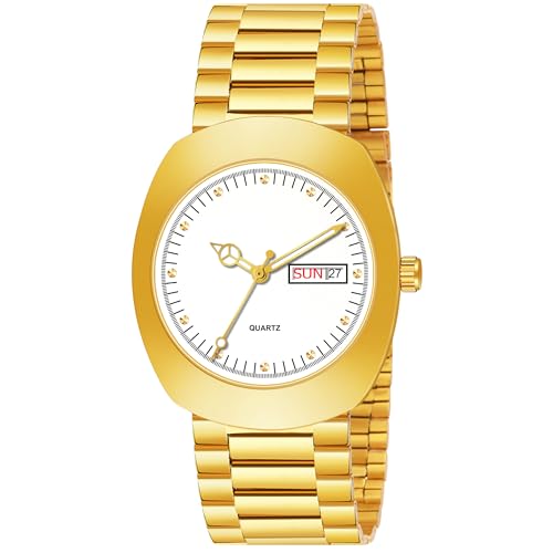 Image of Shocknshop Analog Round Day & Date Functioning Gold Stainless Steel Wrist Watch for Men Boys -WCH142