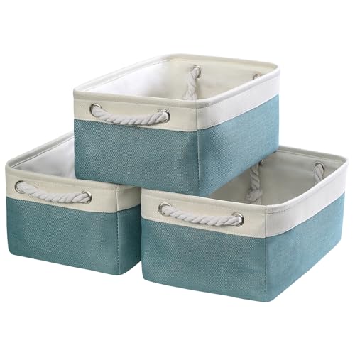 TheWarmHome Fabric Storage Bins Baskets for Organizing,Sturdy Storage Basket W/Handles, Decorative Foldable Storage Baskets for Shelves Closet Nursery Toy (White&Teal, Medium - 3 Pack) by TheWarmHome - Used condition - US$26.57