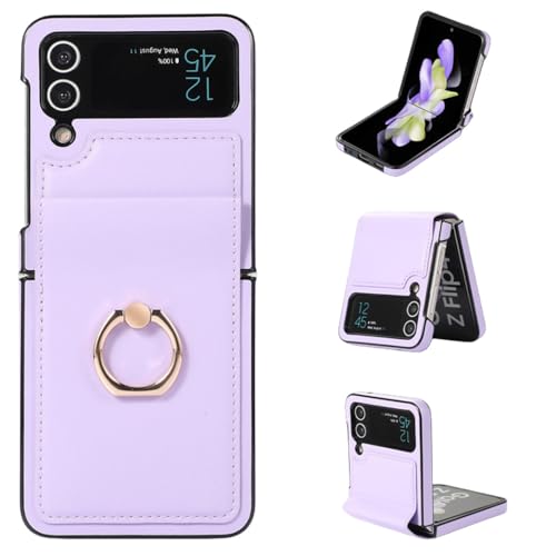 Coque en cuir de luxe violette avec anneau chic pour Samsung Galaxy Z Flip 5