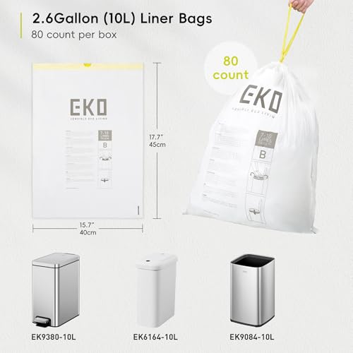 Eko Easy-Dispense Rotolo Da 80 Sacchetti Per La Spazzatura Extra Forti Con Coulisse, Piccoli, 7-10 Litri, 1 Confezione Bianca, Codice B - 5