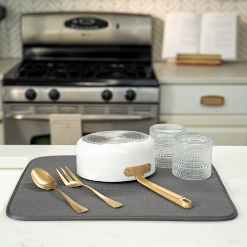 Image of S&T INC. Dish Drying Mat, 16 inch x 18 inch, Large, Charcoal Grey