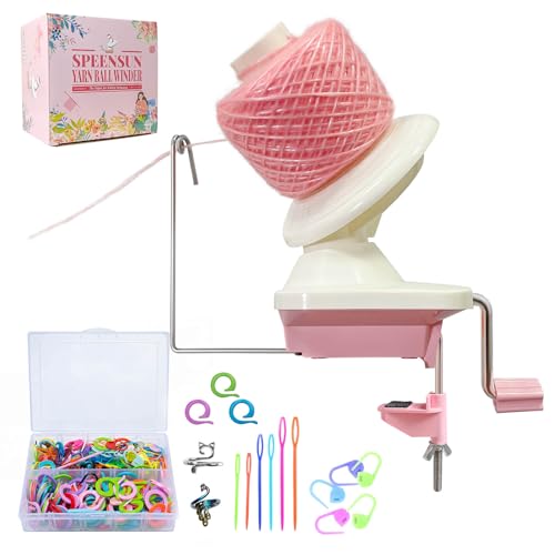Image of SPEENSUN Yarn Winder, 3.5 OZ Easy-to-Install and Efficiently Yarn Ball Winder, 250 Stitch Markers /6 Plastic Sewing Needles /2 Crochet Rings with Storage Box, Best for Crochet and Knitting Lover