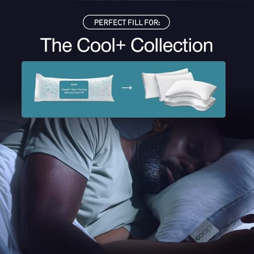 Image of Coop Home Goods Extra Oomph Cool+ Pillow Fill, Gel-Infused, Plus Shaped Memory Foam Filling for More Airflow, Extra Fill Filler for Eden Cool+ Pillows, GREENGUARD Gold & CertiPUR-US Certified