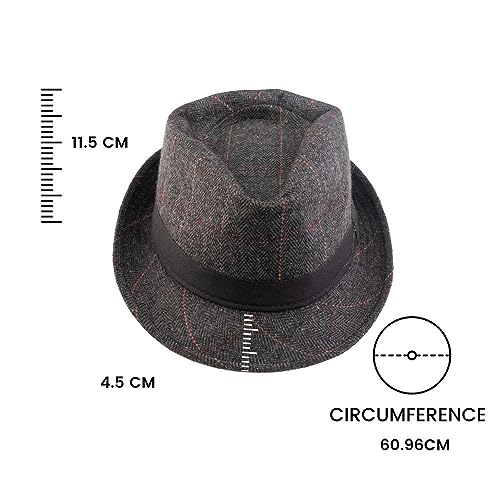 Image of The Tie Hub Dark Grey Woven Fedora Hat Wide Brim Felt Hat for Men