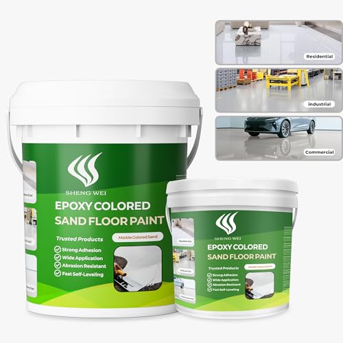 SHENGWEI Epoxy Resin Floor Coating Kit - 3 Gallon, 100% Solids Self Leveling with Marble Texture Finish, Industrial Grade for Garage, Basement, Countertops - Covers 110 Sq Ft, Fast Curing
