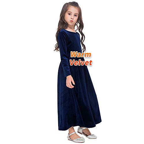Girls Maxi Velvet Dress with Pockets Long Sleeve Casual Dress Party Dress for Evening Gown Christmas Wedding Holiday