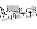 DREAMADE Set di Mobili in Textilene e Metallo Verniciato, Set di 4 Pezzi da Esterno Moderno ed Elegante, con Tavolino in Vetro, 2 Sedie e Panchina, Ideale per Giardino, Cortile e Terrazzo (Grigio)