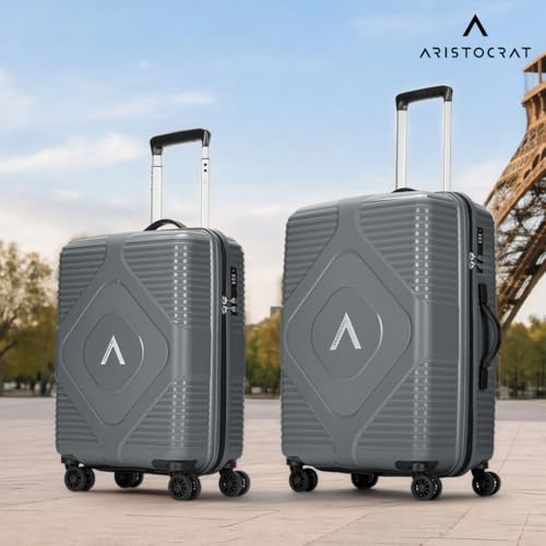 Image of Aristocrat Crystal Set of 2 Trolley Bag 55 & 66cm | S+M | Hard Luggage | 8-Wheel Suitcase for Travel | Combination Lock with Anti-Theft Zipper | Polypropylene | 3 Years International Warranty (Grey)