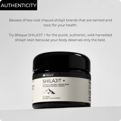 Blisque – Pure Himalayan Organic Shilajit Resin Supplement | Authentic and Natural | Golden Grade A | Contains Fulvic Acid and Trace Minerals | 60 Grams
