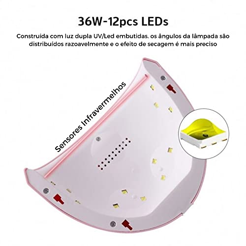 Cabine Unhas Gel Estufa LED UV PolyGel Fibra Acrigel BIVOLT Secar Unhas Top Coat
