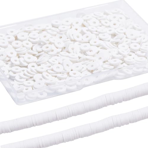 SUNNYCLUE 1 Box 1000Pcs+ White Heishi Beads Clay Beads 8mm Heishi Clay Bulk Flat Disc Vinyl Spacer Loose for Jewellery Making DIY Bracelets Necklaces Supplies